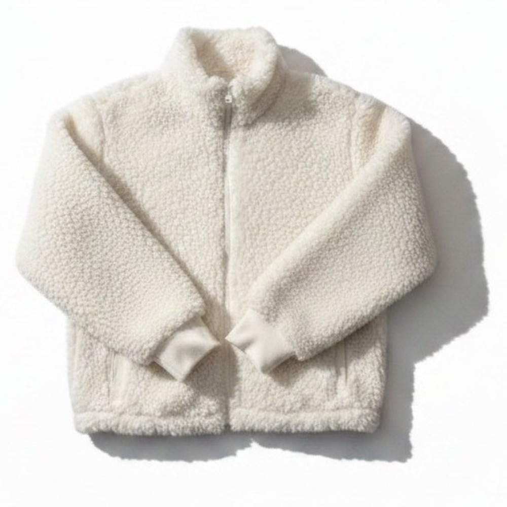 Abercrombie & Fitch Sherpa Fleece Jacket Large White Full Zip Mock Neck Gorpcore